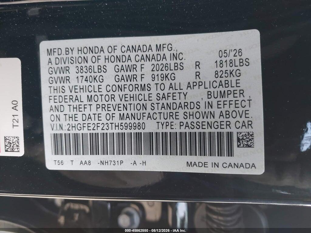 2HGFE2F23TH599980 2026 HONDA CIVIC photo no. 9