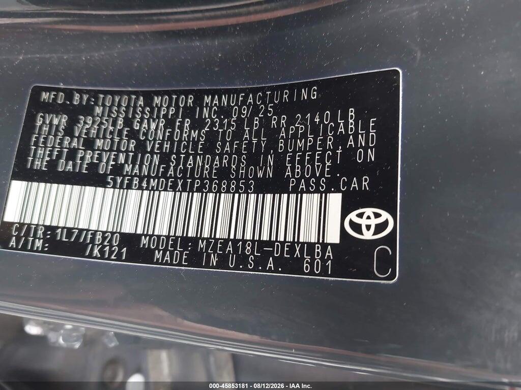 5YFB4MDEXTP368853 2026 TOYOTA COROLLA photo no. 9