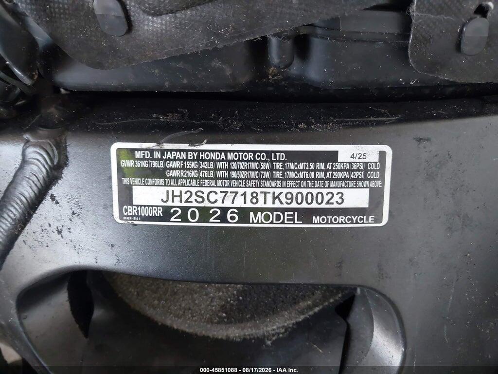 JH2SC7718TK900023 2026 HONDA CBR1000 photo no. 10