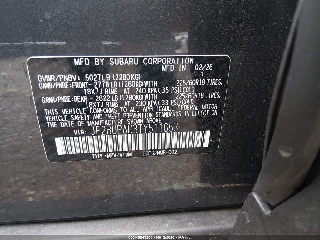 JF2BUPAD3TY511653 2026 SUBARU OUTBACK photo no. 9