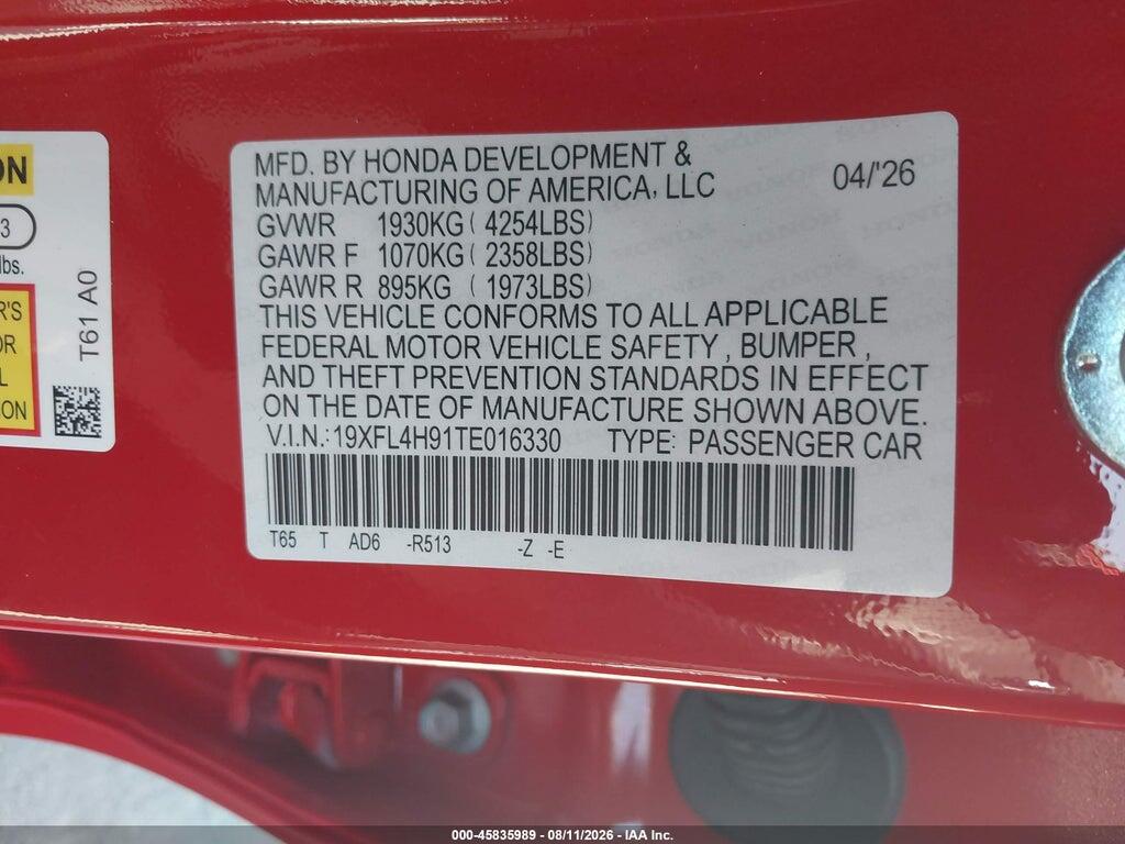19XFL4H91TE016330 2026 HONDA CIVIC HYBRID photo no. 9