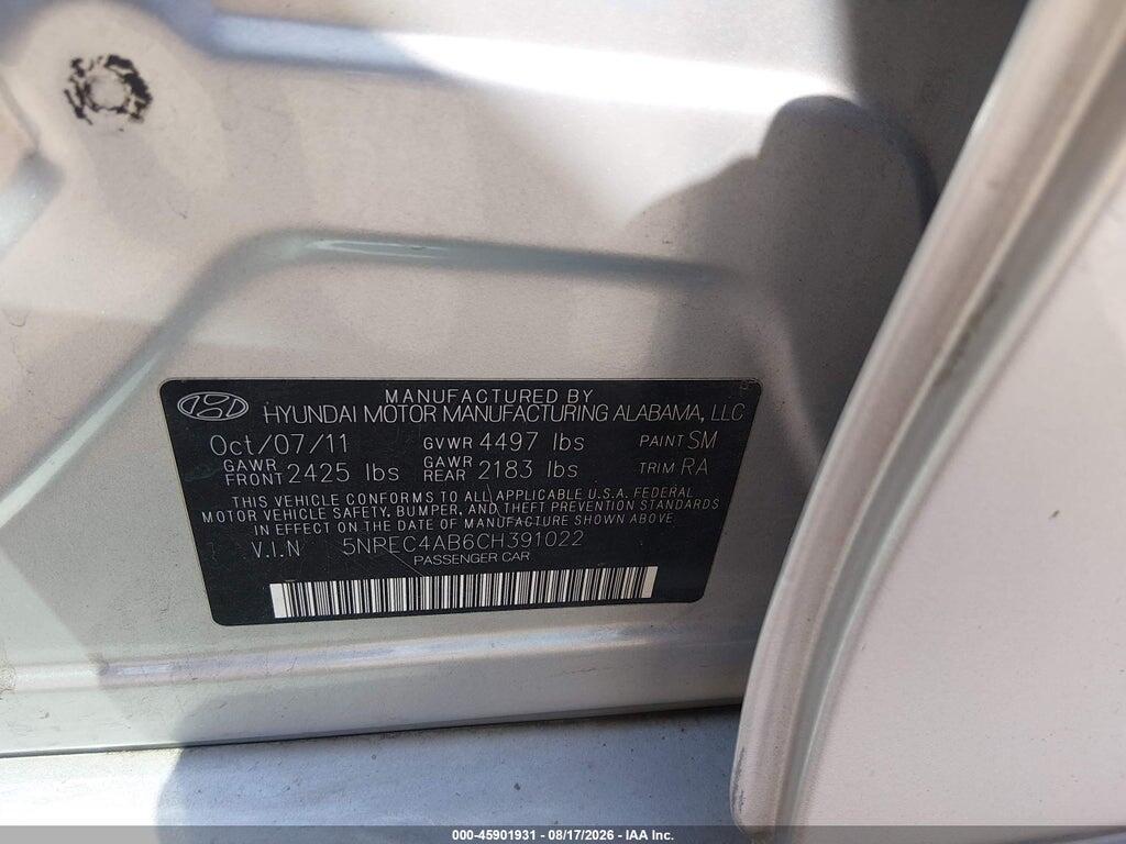 5NPEC4AB6CH391022 2012 HYUNDAI SONATA photo no. 9