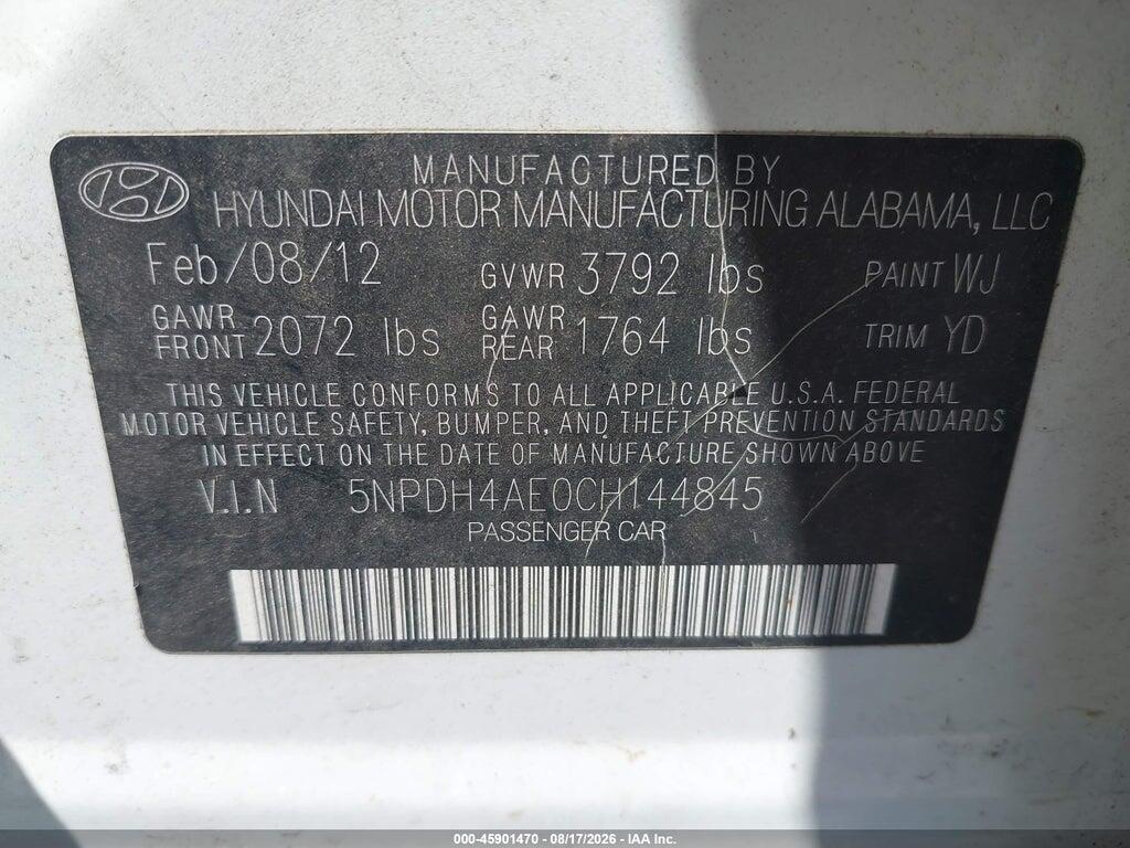 5NPDH4AE0CH144845 2012 HYUNDAI ELANTRA photo no. 9