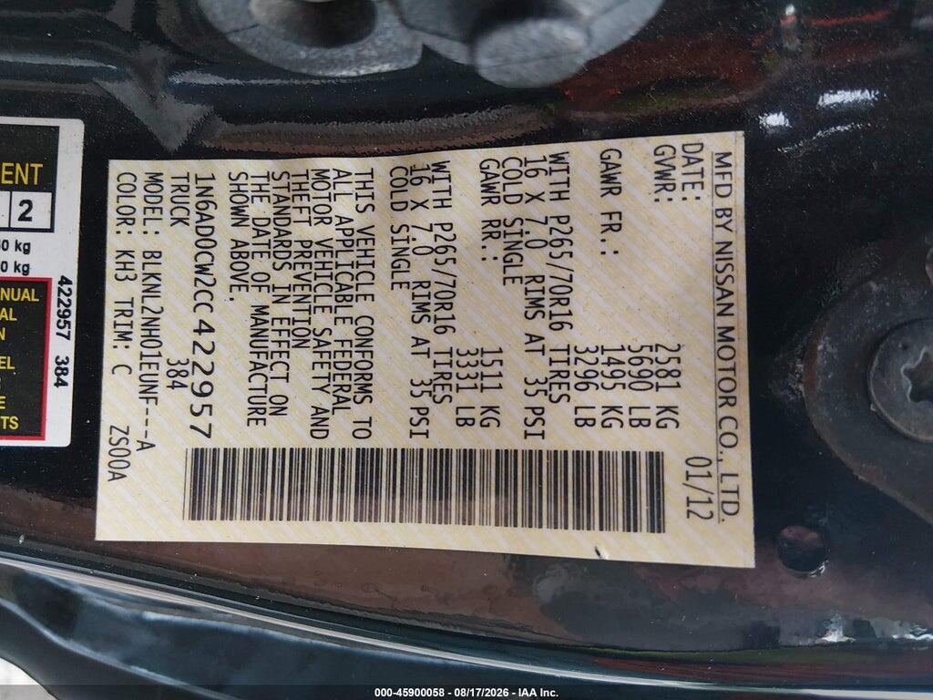 1N6AD0CW2CC422957 2012 NISSAN FRONTIER photo no. 9