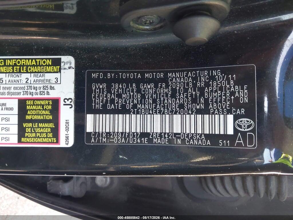 2T1BU4EE7BC720042 2011 TOYOTA COROLLA photo no. 9