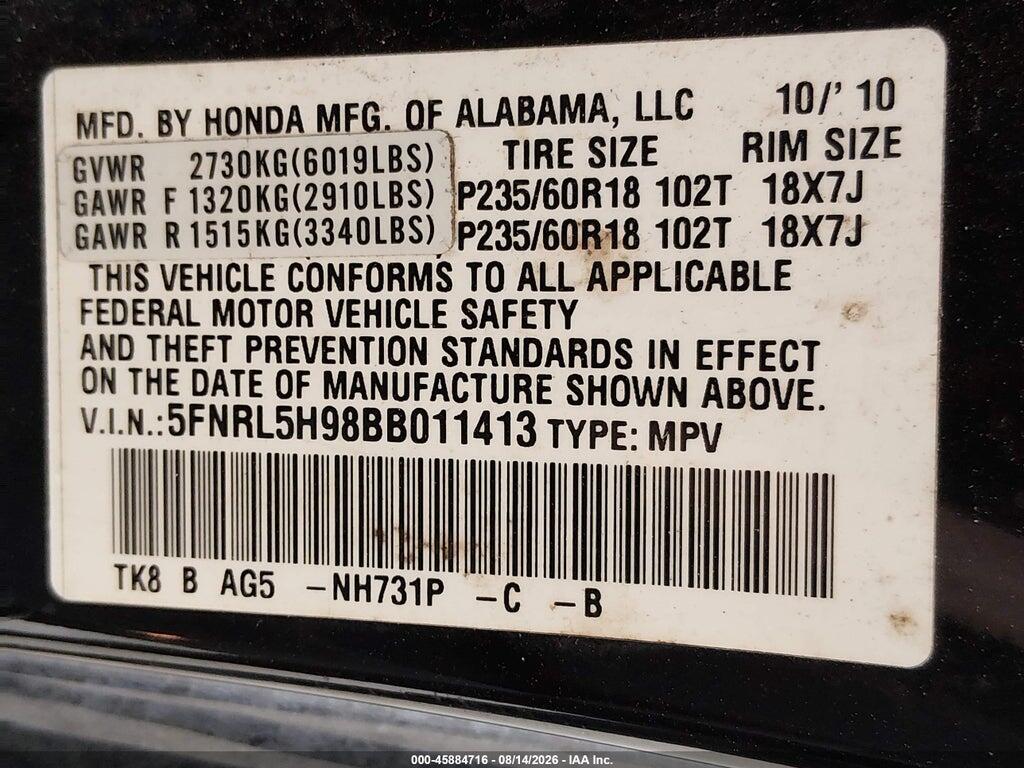5FNRL5H98BB011413 2011 HONDA ODYSSEY photo no. 9