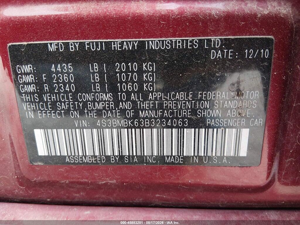 4S3BMBK63B3234063 2011 SUBARU LEGACY photo no. 9