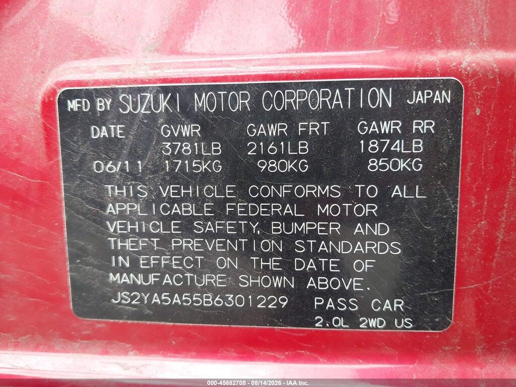 JS2YA5A55B6301229 2011 SUZUKI SX4 photo no. 9