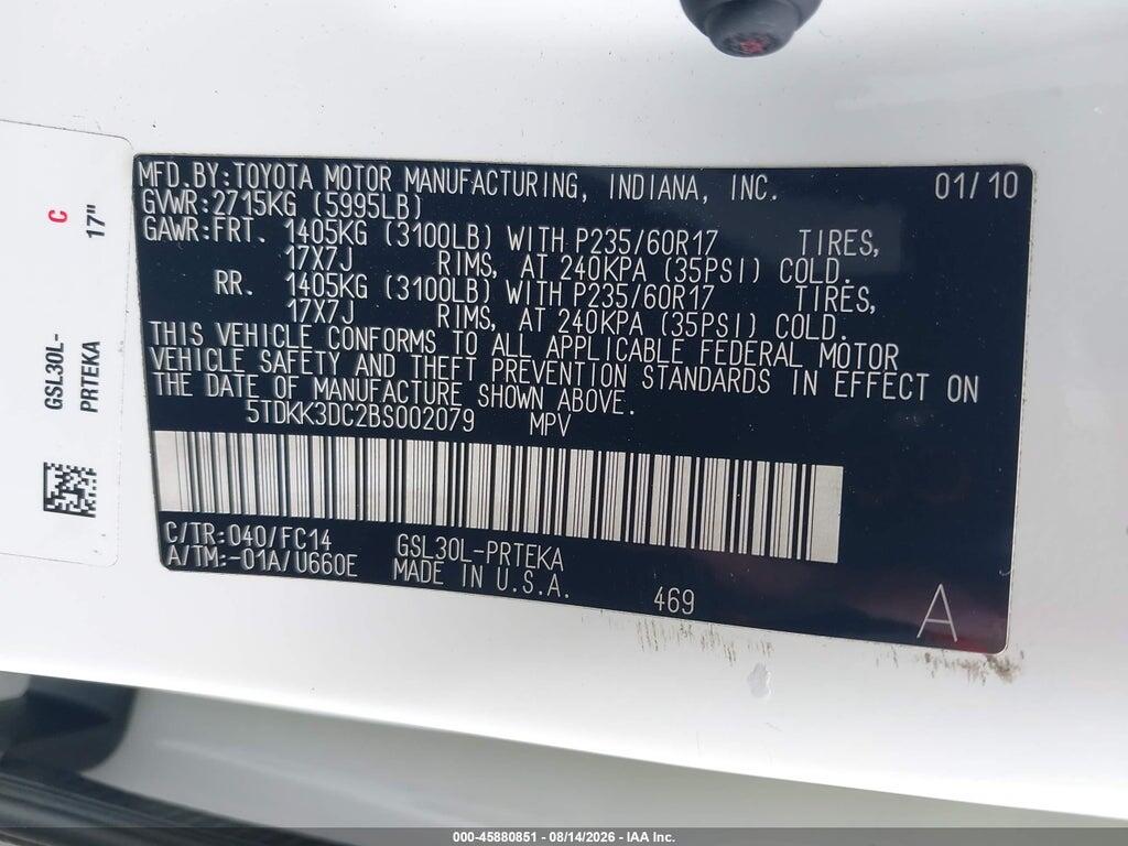 5TDKK3DC2BS002079 2011 TOYOTA SIENNA photo no. 9