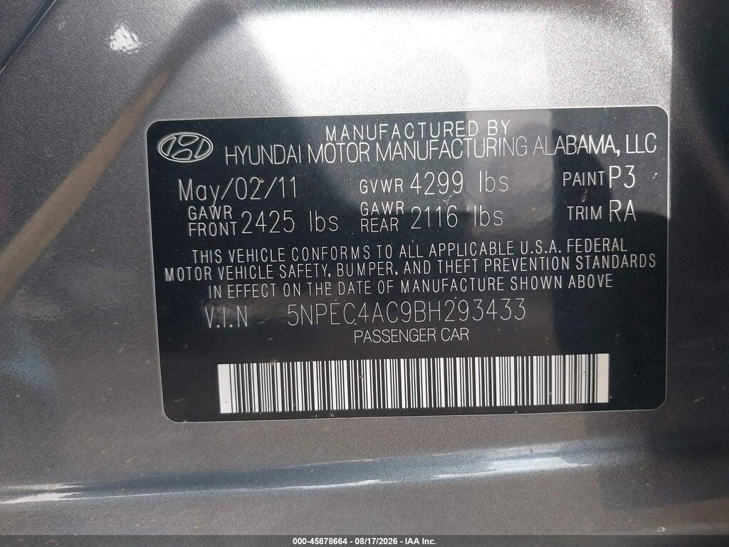 5NPEC4AC9BH293433 2011 HYUNDAI SONATA photo no. 9