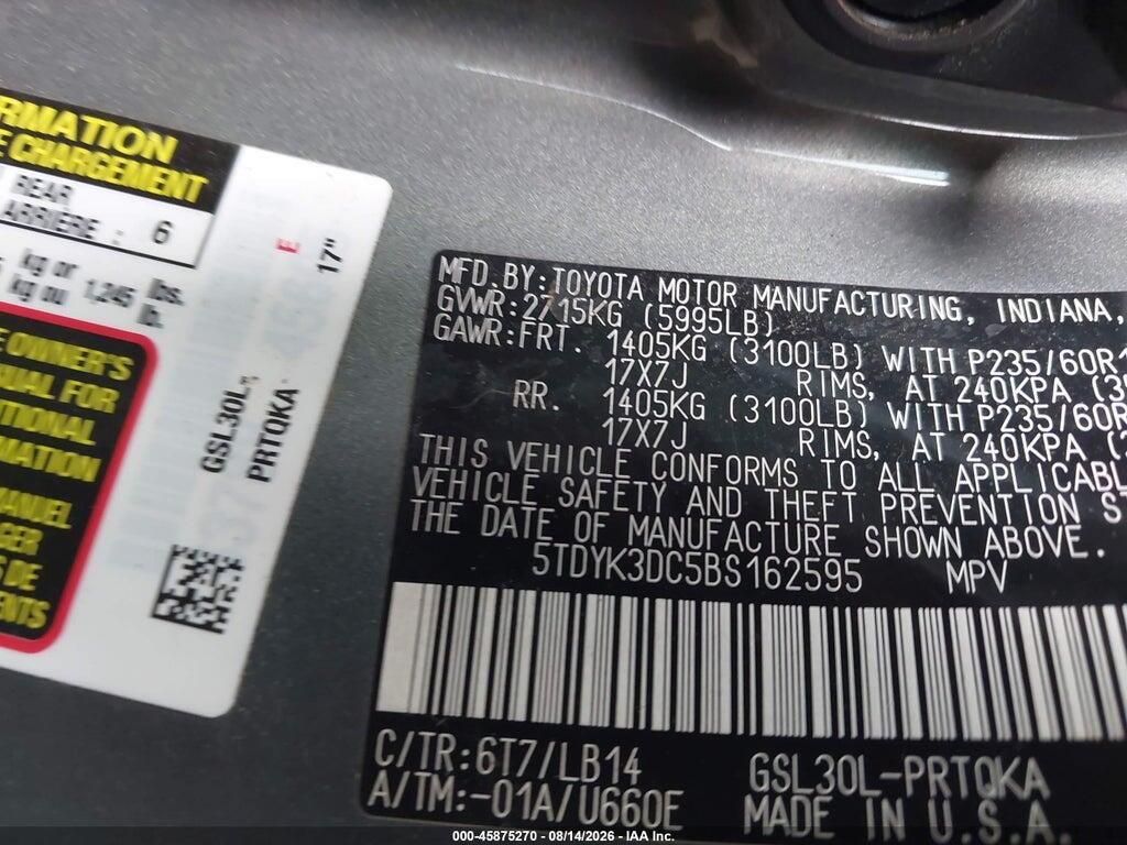5TDYK3DC5BS162595 2011 TOYOTA SIENNA photo no. 9