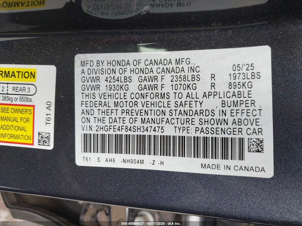 2HGFE4F84SH347475 2025 HONDA CIVIC HYBRID photo no. 9