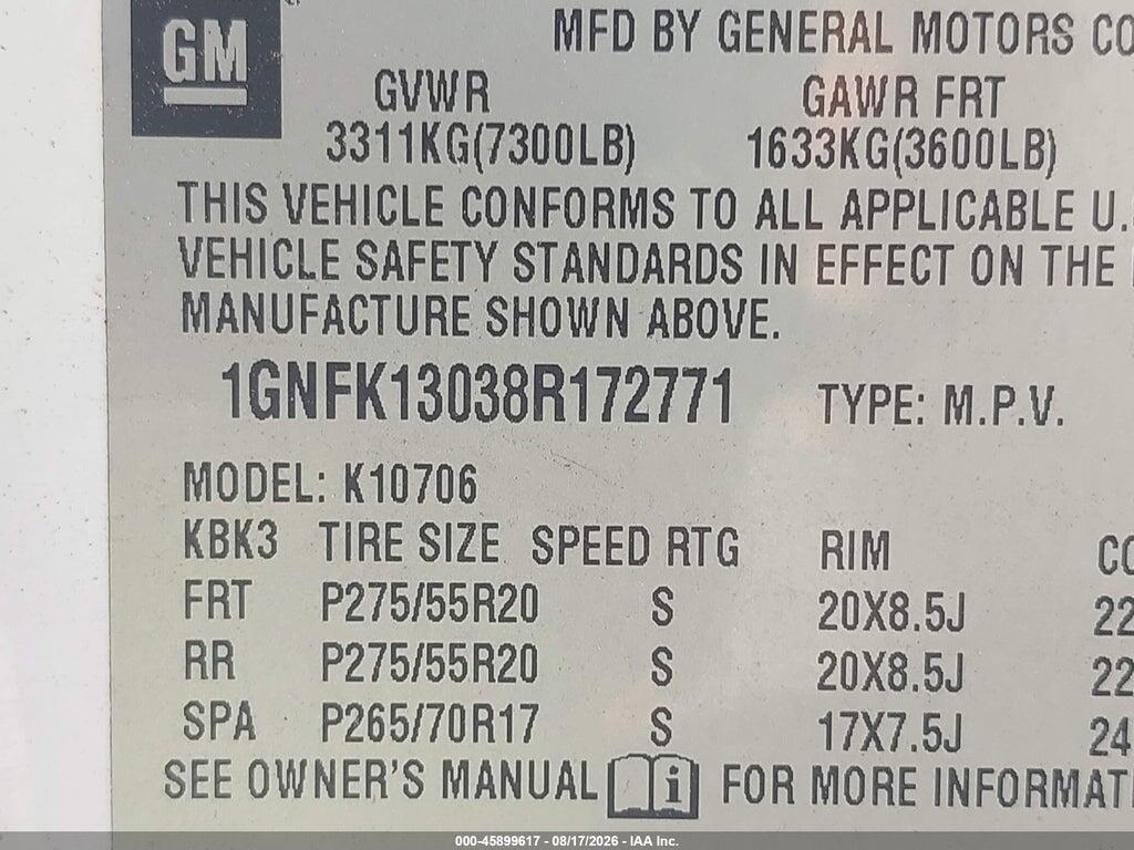 1GNFK13038R172771 2008 CHEVROLET TAHOE photo no. 9