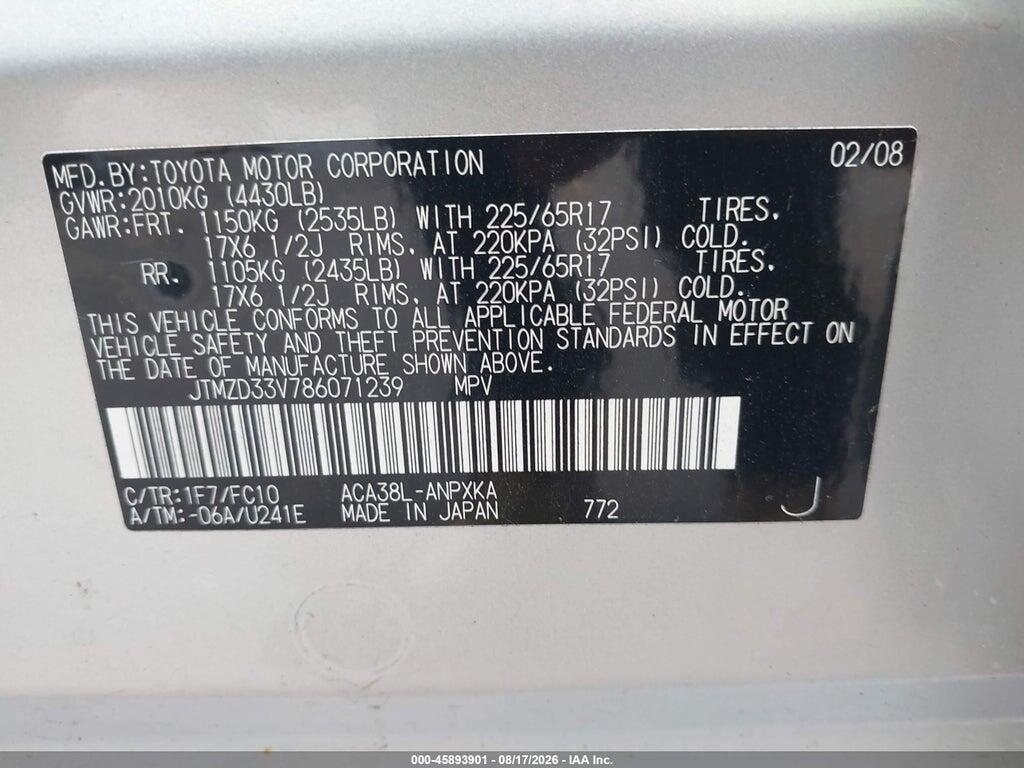 JTMZD33V786071239 2008 TOYOTA RAV4 photo no. 9