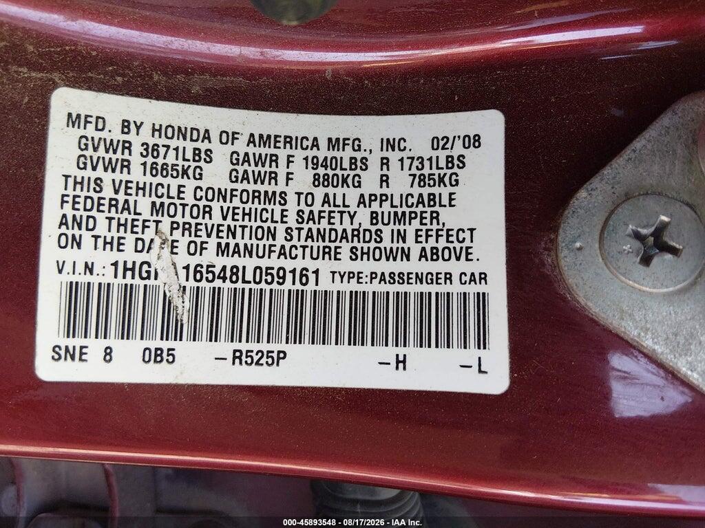 1HGFA16548L059161 2008 HONDA CIVIC photo no. 9