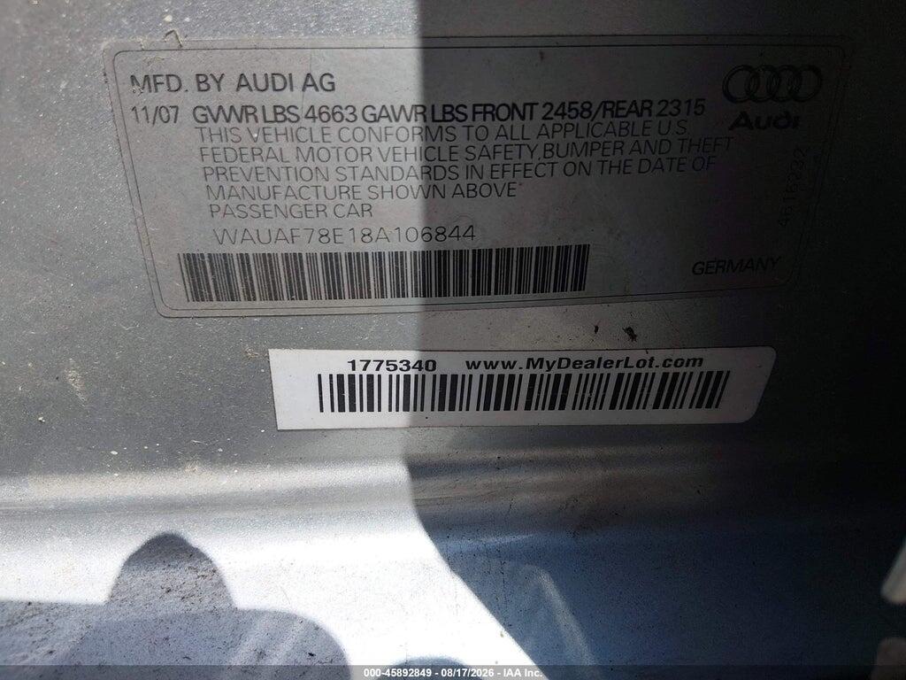 WAUAF78E18A106844 2008 AUDI A4 photo no. 9