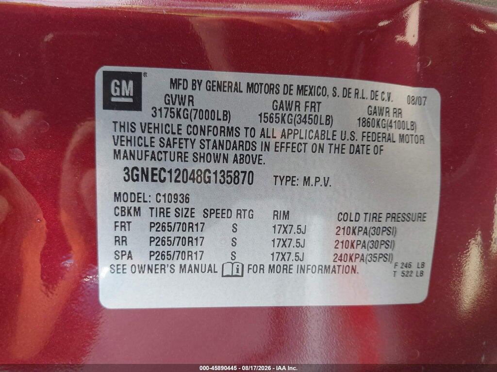 3GNEC12048G135870 2008 CHEVROLET AVALANCHE 1500 photo no. 9
