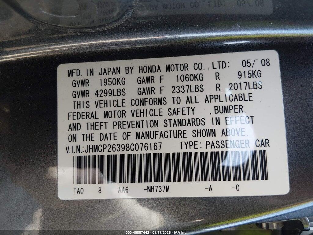 JHMCP26398C076167 2008 HONDA ACCORD photo no. 9