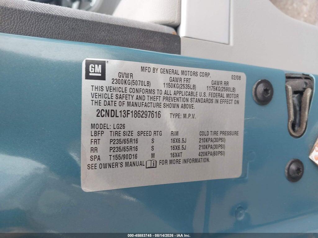 2CNDL13F186297616 2008 CHEVROLET EQUINOX photo no. 9