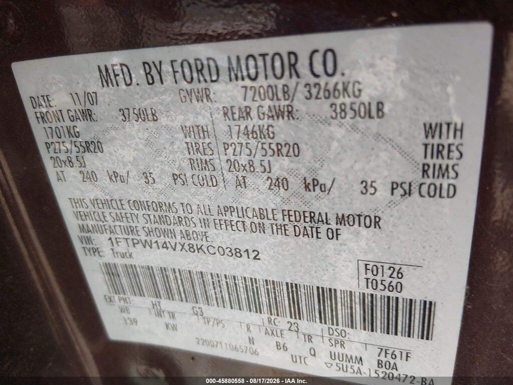 1FTPW14VX8KC03812 2008 FORD F-150 photo no. 9