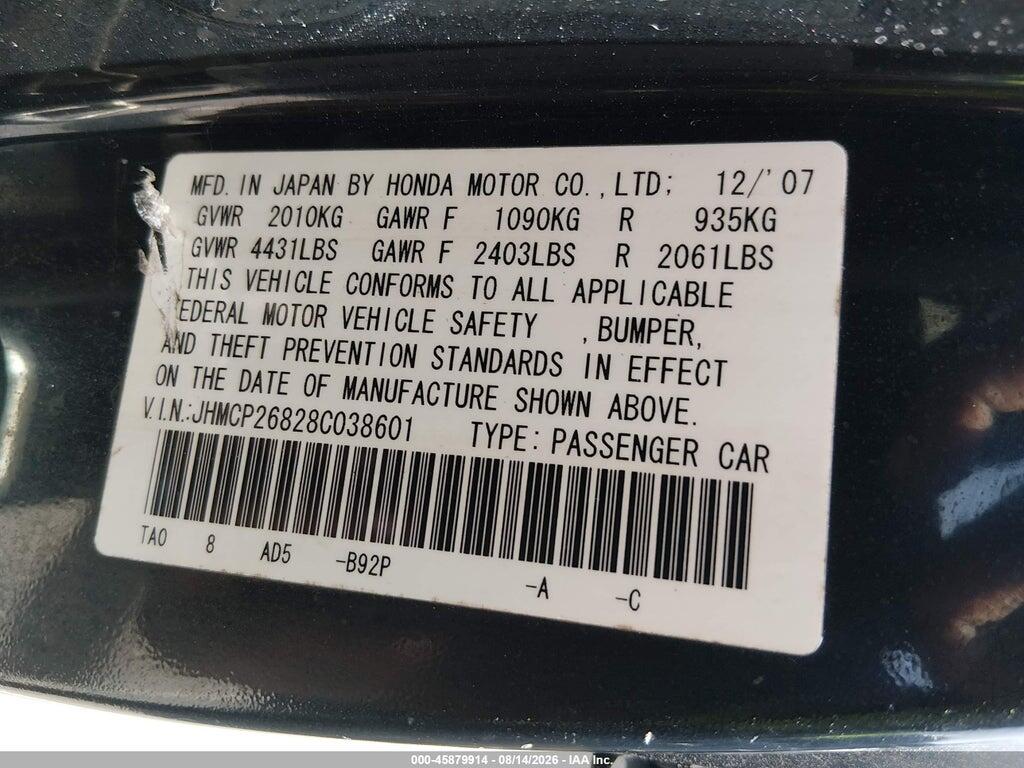 JHMCP26828C038601 2008 HONDA ACCORD photo no. 9