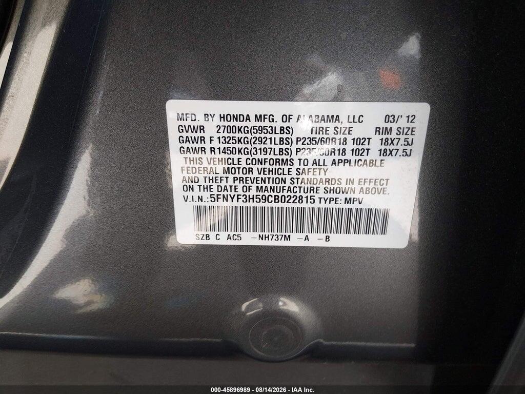 5FNYF3H59CB022815 2012 HONDA PILOT photo no. 9