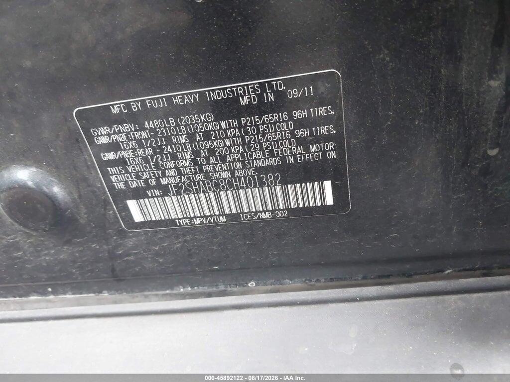 JF2SHABC8CH401382 2012 SUBARU FORESTER photo no. 9