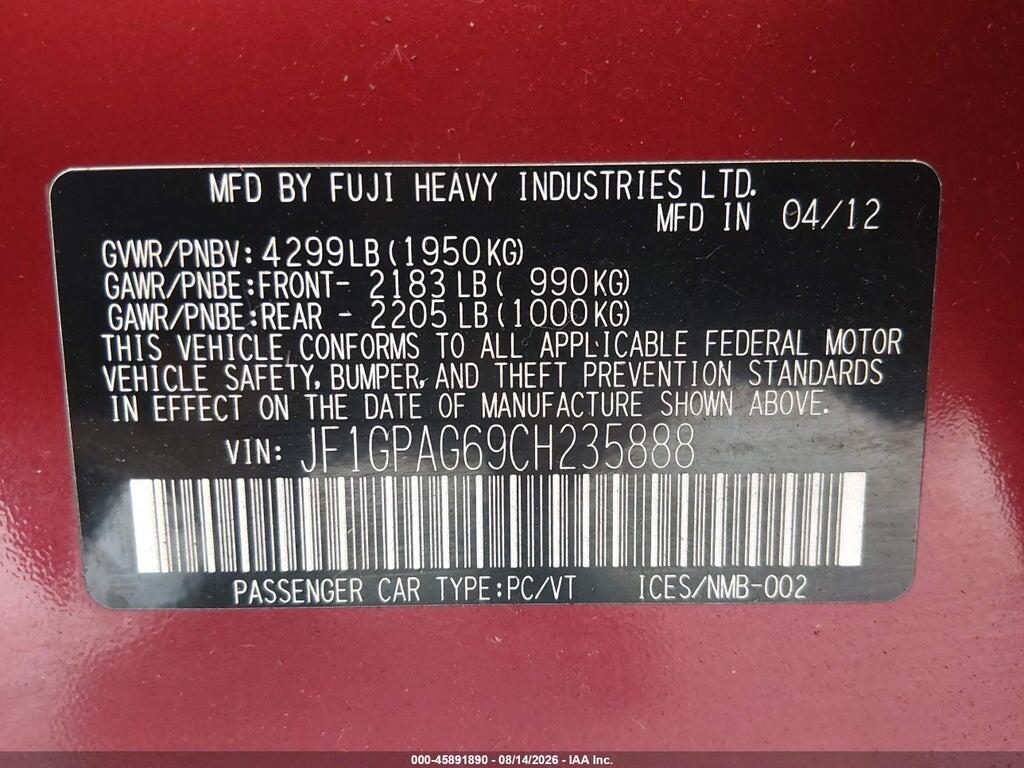 JF1GPAG69CH235888 2012 SUBARU IMPREZA photo no. 9
