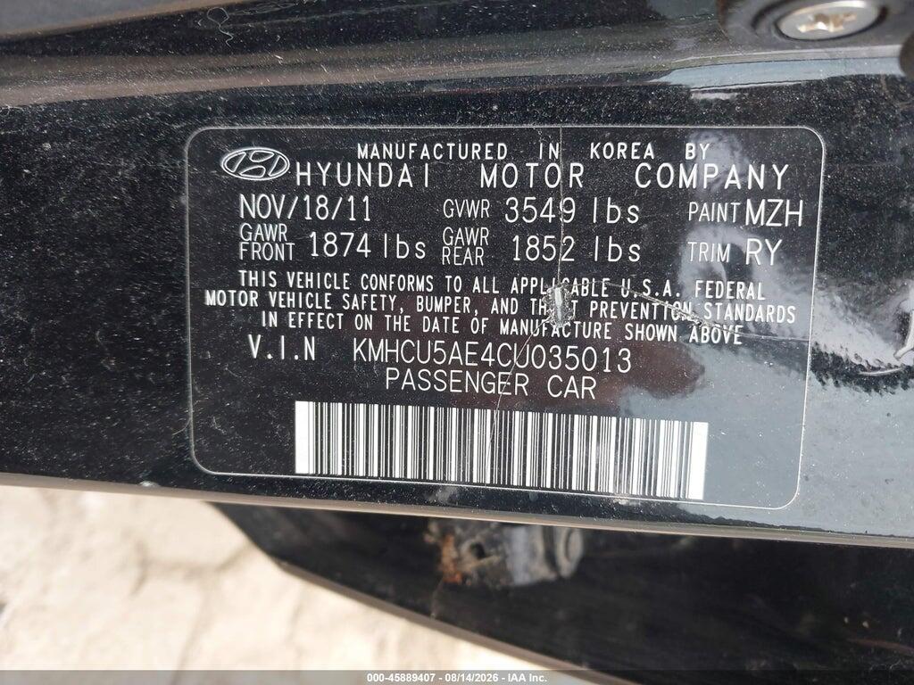 KMHCU5AE4CU035013 2012 HYUNDAI ACCENT photo no. 9