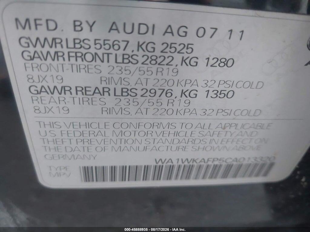 WA1WKAFP5CA013320 2012 AUDI Q5 photo no. 9