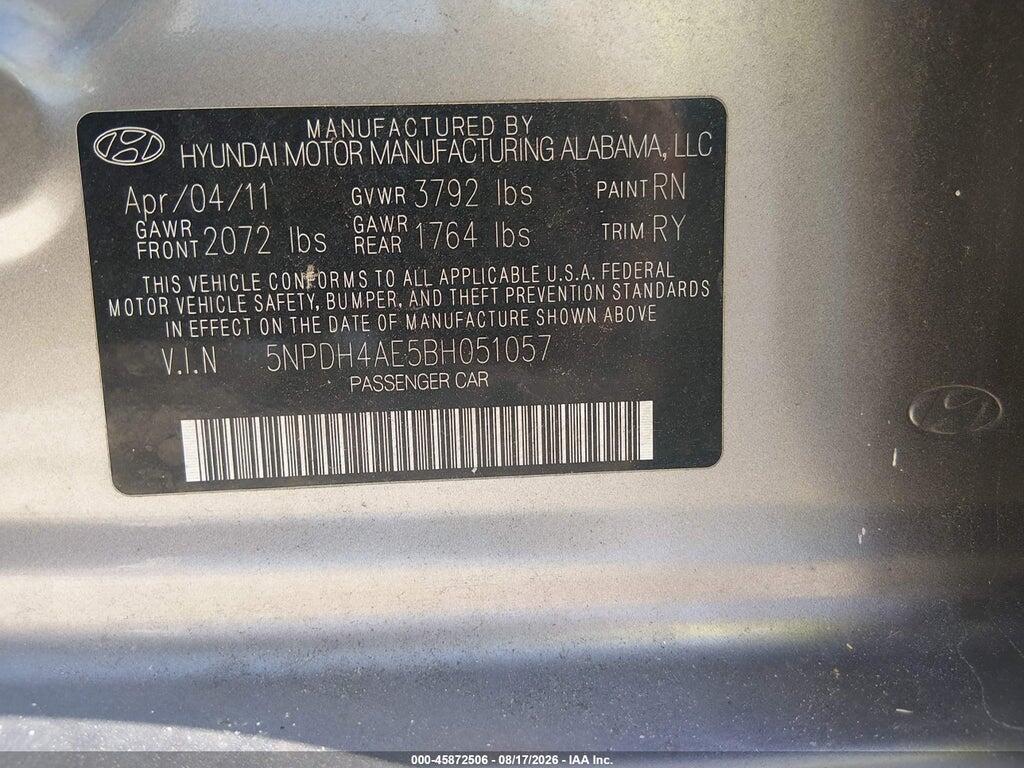 5NPDH4AE5BH051057 2011 HYUNDAI ELANTRA photo no. 9