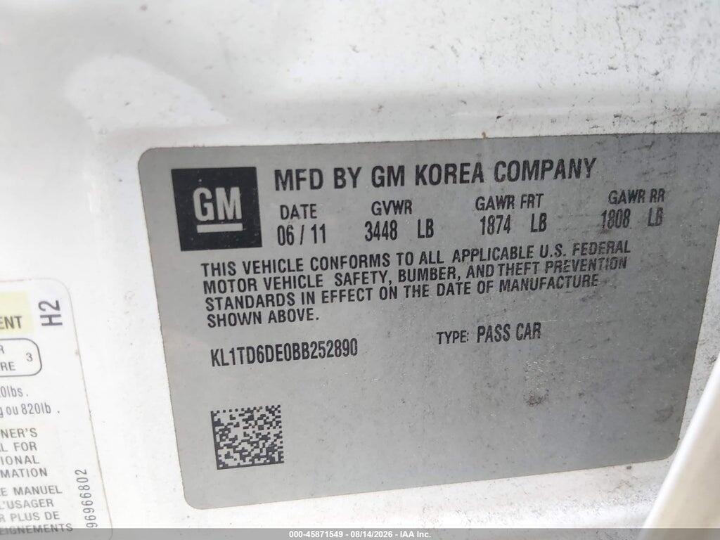 KL1TD6DE0BB252890 2011 CHEVROLET AVEO photo no. 9