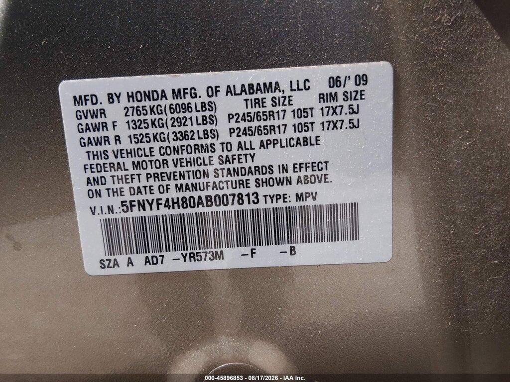 5FNYF4H80AB007813 2010 HONDA PILOT photo no. 9