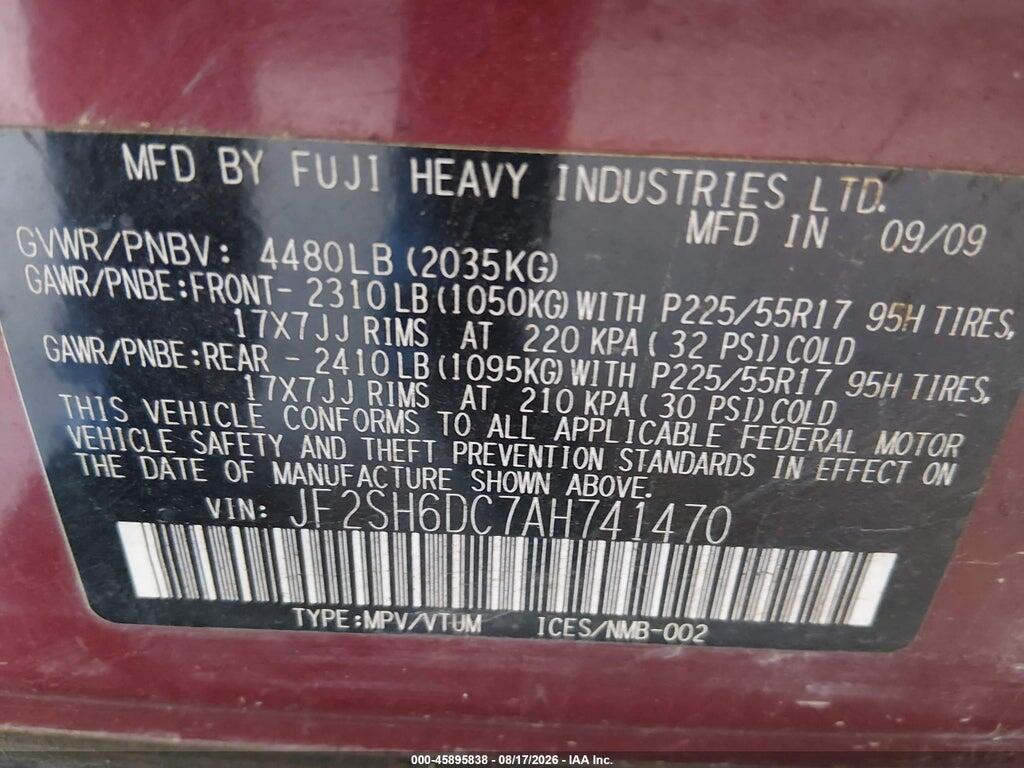 JF2SH6DC7AH741470 2010 SUBARU FORESTER photo no. 9