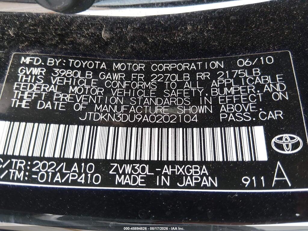 JTDKN3DU9A0202104 2010 TOYOTA PRIUS photo no. 9