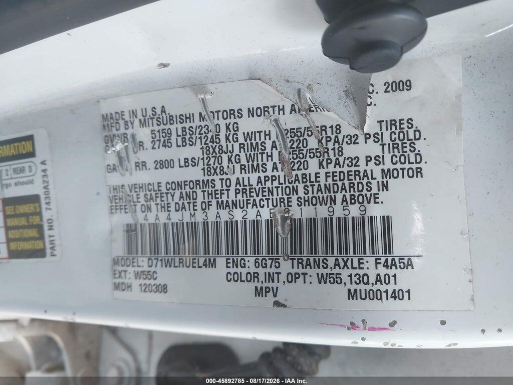 4A4JM3AS2AE011959 2010 MITSUBISHI ENDEAVOR photo no. 9
