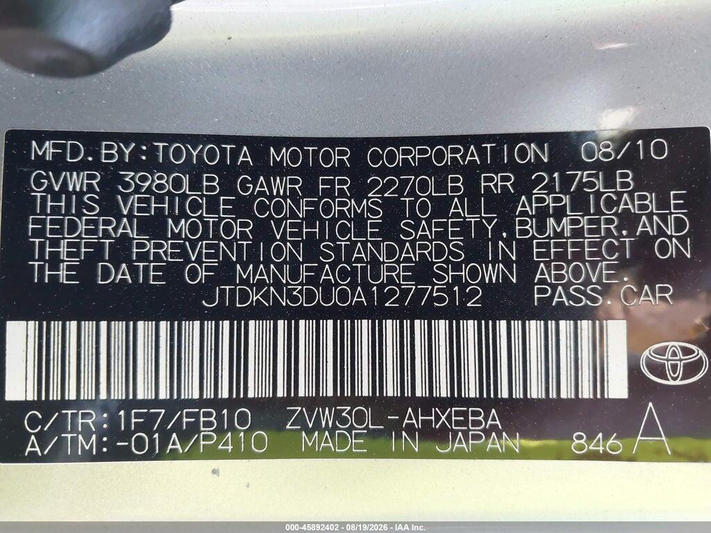 JTDKN3DU0A1277512 2010 TOYOTA PRIUS photo no. 9