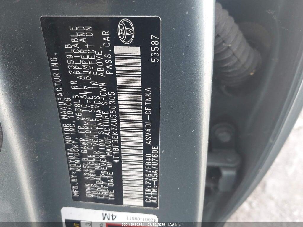 4T1BF3EK7AU550305 2010 TOYOTA CAMRY photo no. 9