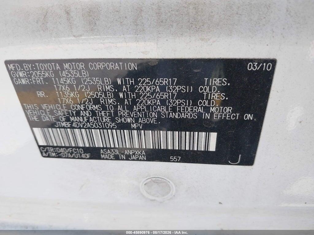 JTMBF4DV2A5031095 2010 TOYOTA RAV4 photo no. 9