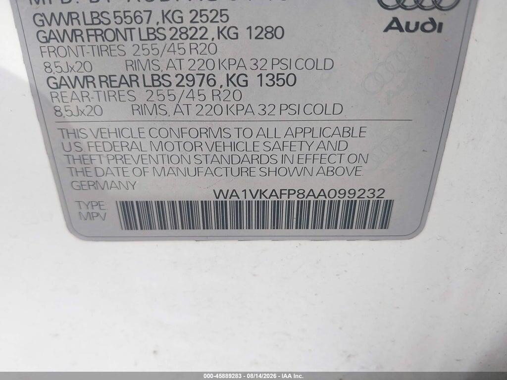 WA1VKAFP8AA099232 2010 AUDI Q5 photo no. 9