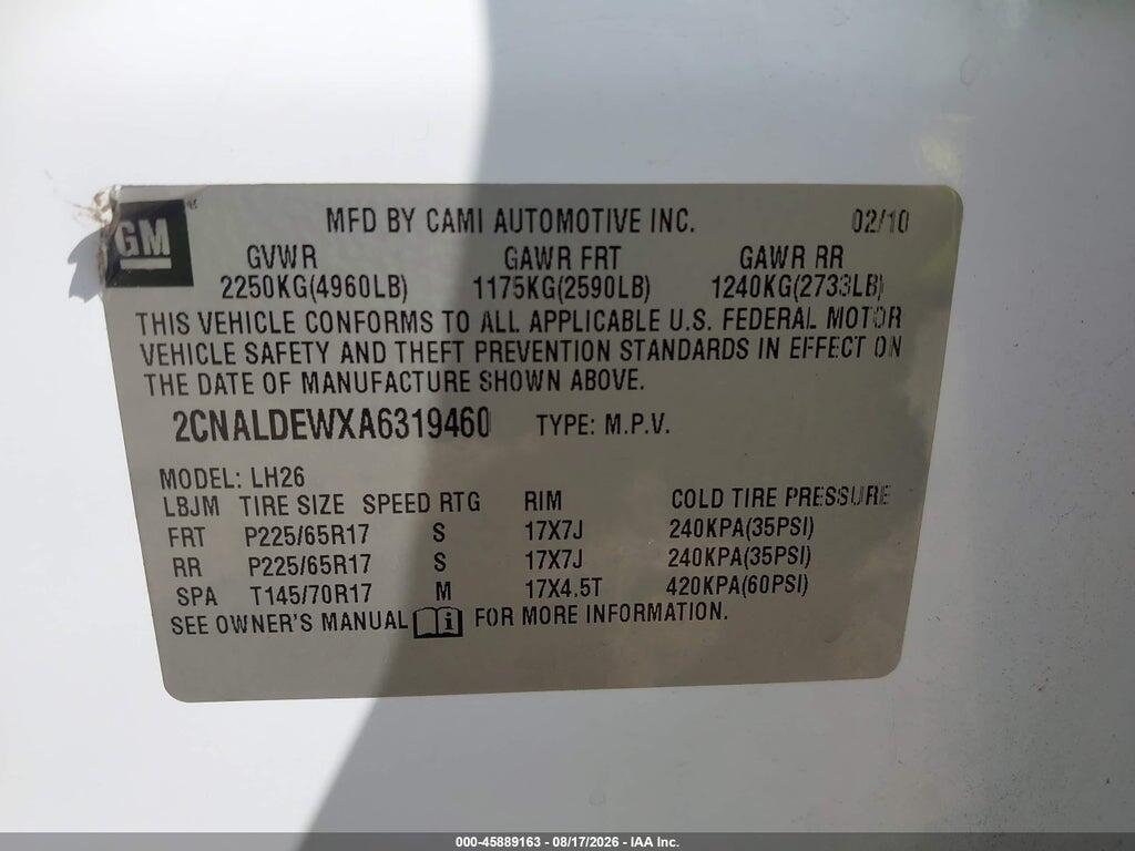 2CNALDEWXA6319460 2010 CHEVROLET EQUINOX photo no. 9
