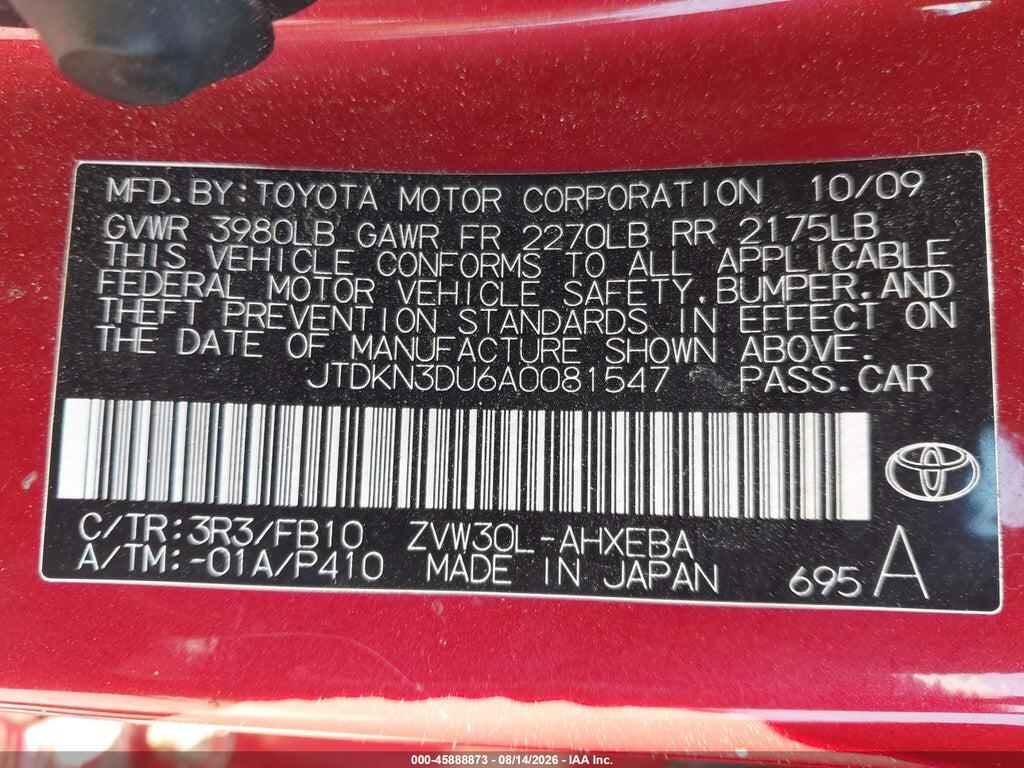 JTDKN3DU6A0081547 2010 TOYOTA PRIUS photo no. 9