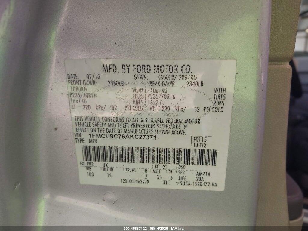 1FMCU9C76AKC27371 2010 FORD ESCAPE photo no. 9