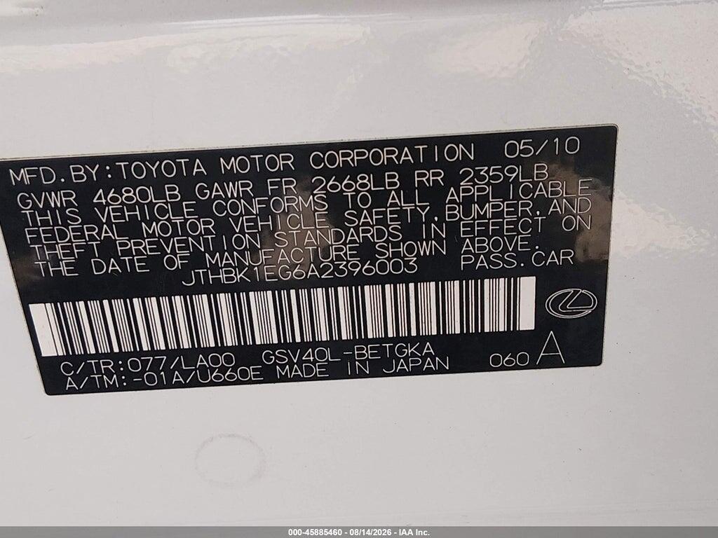 JTHBK1EG6A2396003 2010 LEXUS ES 350 photo no. 9