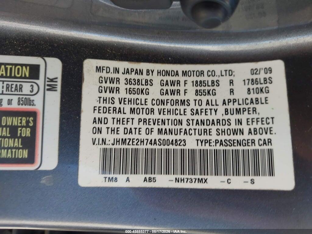 JHMZE2H74AS004823 2010 HONDA INSIGHT photo no. 9