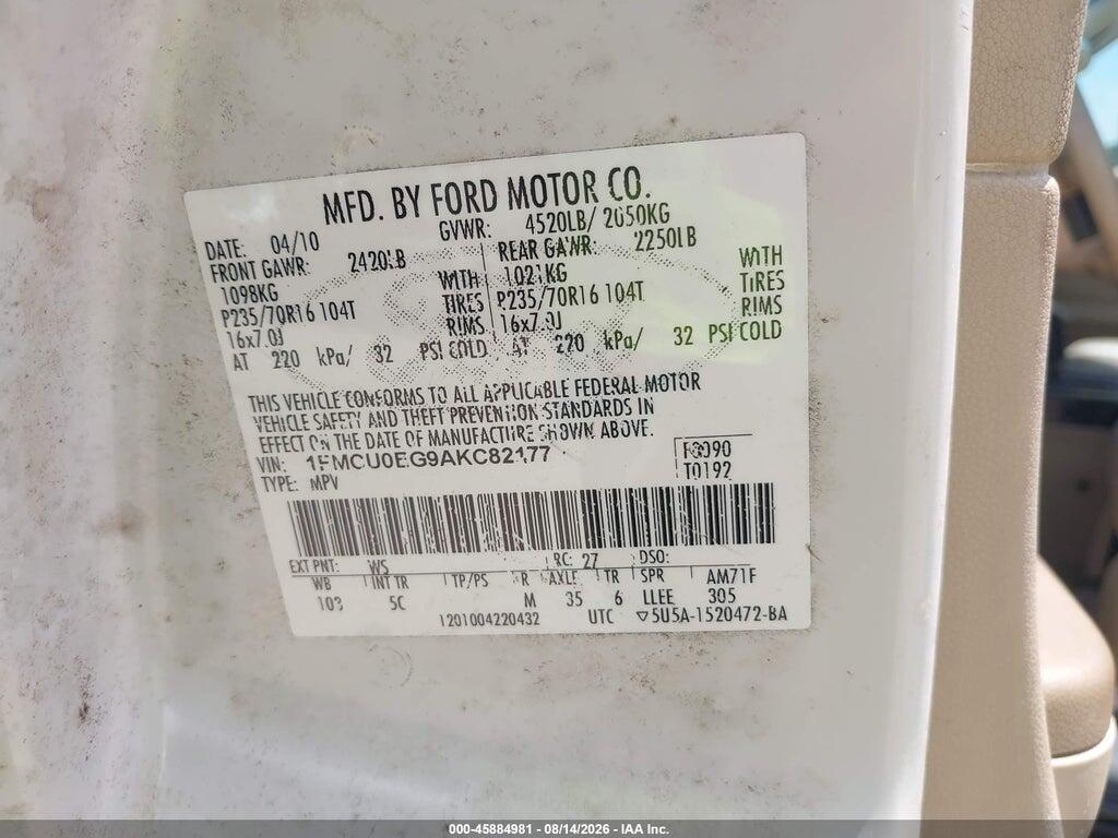 1FMCU0EG9AKC82177 2010 FORD ESCAPE photo no. 9