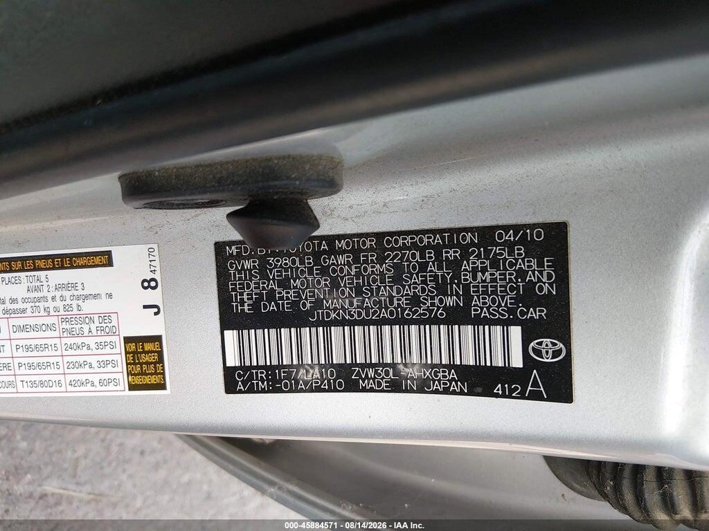 JTDKN3DU2A0162576 2010 TOYOTA PRIUS photo no. 9