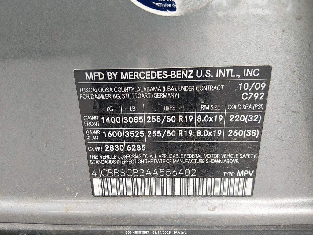 4JGBB8GB3AA556402 2010 MERCEDES-BENZ ML 350 photo no. 9