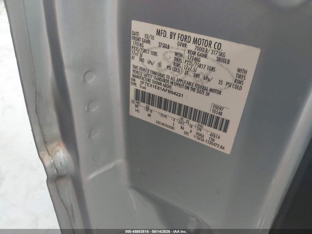1FTEX1E81AFB94221 2010 FORD F-150 photo no. 9