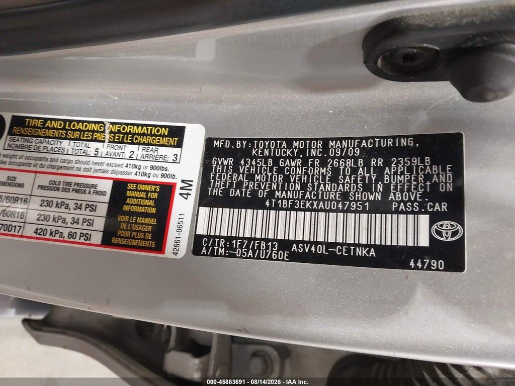 4T1BF3EKXAU047951 2010 TOYOTA CAMRY photo no. 9